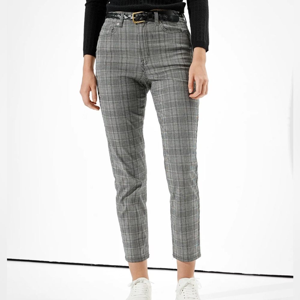 American Eagle Stretch Plaid Mom Pants